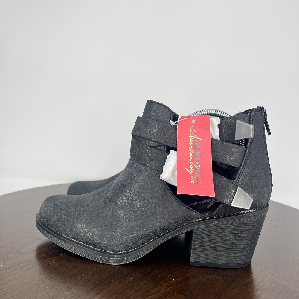 American Rag Cie Joey Boots Women's 8M‎ Black Cutout Strappy Buckle Zip Booties